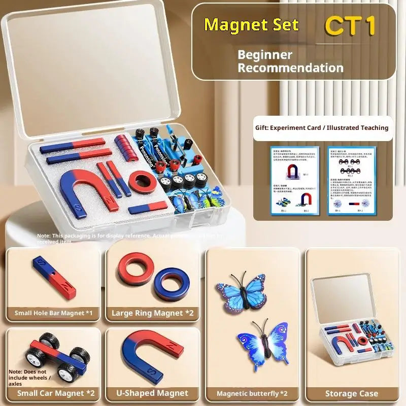 1 Set Educational Experiment With Bar Ring Horseshoe U Shape Magnets And Compass STEM Physics Science Magnet Kit For Kids