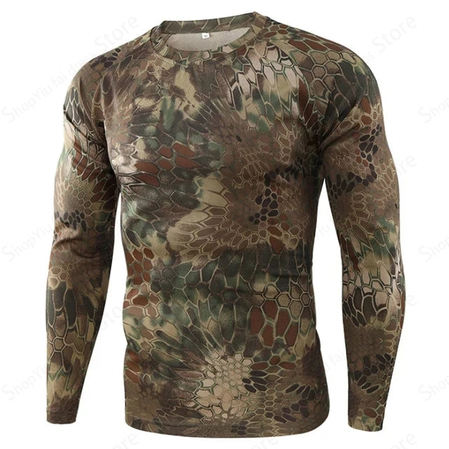 2025 Men's Camouflage 3D Printed Pattern Long Sleeve T-shirt Fashion Breathable Top Men's Outdoor Camouflage Top Men's Clothing