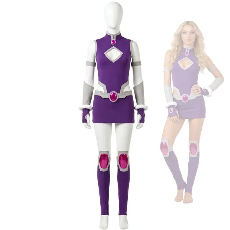Halloween Party Starfire  Cosplay Costume Dress Gloves Full Set Adult Women Clothes Party Halloween Carnival Outfit