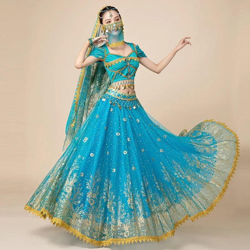 Women Festival Halloween Cosplay Belly Dance Top Dress Adult Indian Arab Jasmine Sari Fantasy Rave Bollywood Outfit Costume Suit