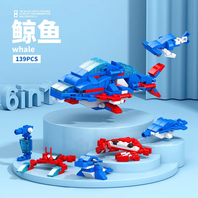 NEW DIY 6in1 Train Track Robot Helicopter Vehicle Building Blocks Kit Girls Bricks Movie Model Toy