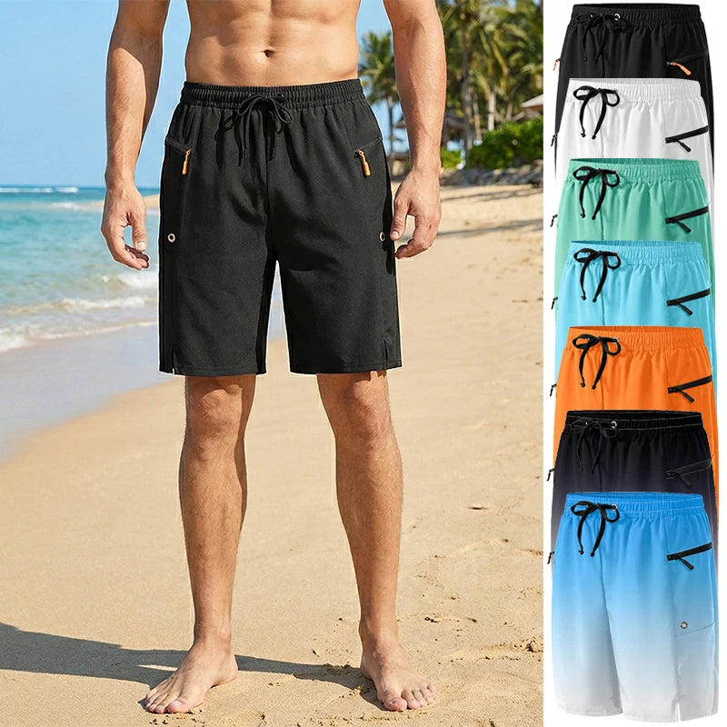 Mens Summer Beach Shorts with Zipper Pockets Quick Dry Board Shorts with Mesh Liner Swim Trunks Swimwear Swimsuit Bathing Suit