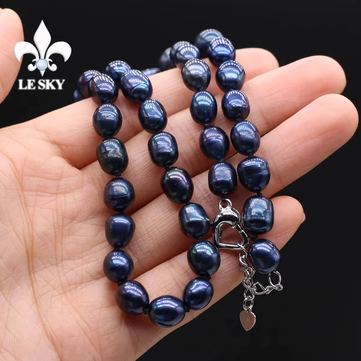 LE SKY Natural Freshwater Pearl Set Potato Shape Elasticity Pearl Bead Bracalet Necklace Earrings Wedding Party Accessories 8-9