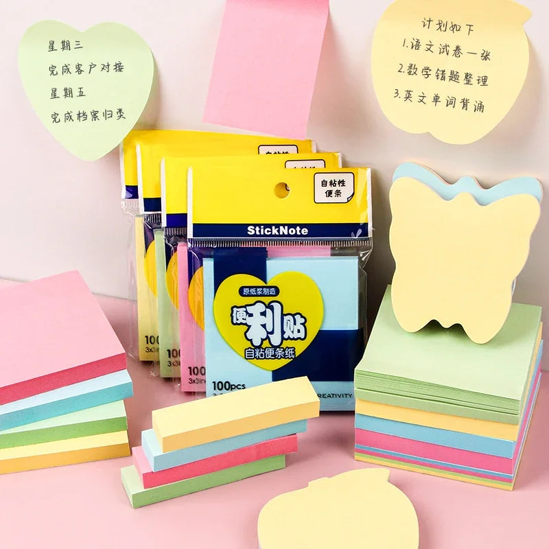 100sheets Color Sticker Notes Sticky Notes Pads Posits Stationery Memo Notepad Notebook School Office Posted It Paper Sticker