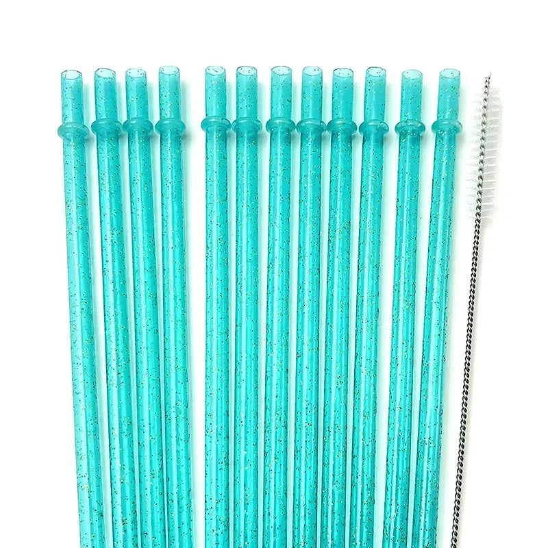 Reusable Clear Plastic Glitter Straws Extra Long Tumbler Straws for Cups with Cleaning Brush Drinking Straws for Tumbler Party