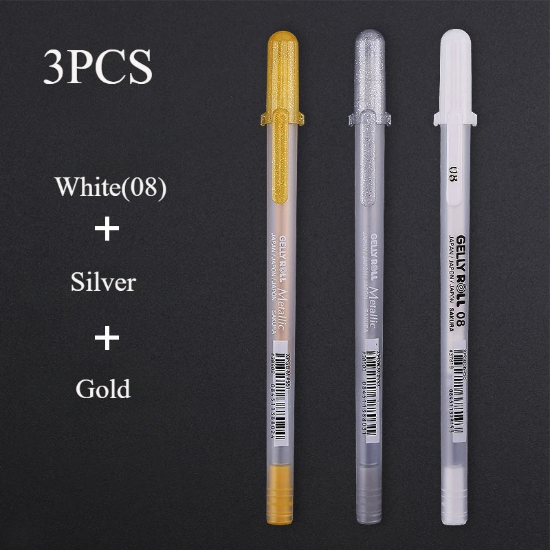 1/3PCS SAKURA Gelly Roll Gel Pens Highlight Marker for Journaling Art Drawing Classic White Ink Assorted Point Fine Medium Bold