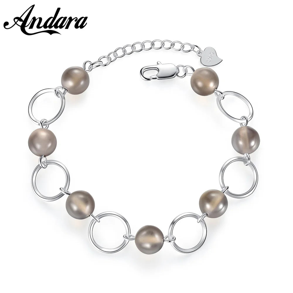 S925 Sterling Silver Bracelet Natural Gray Agate Crystal Bead Bracelet Engagement Party Jewelry Gift For Women