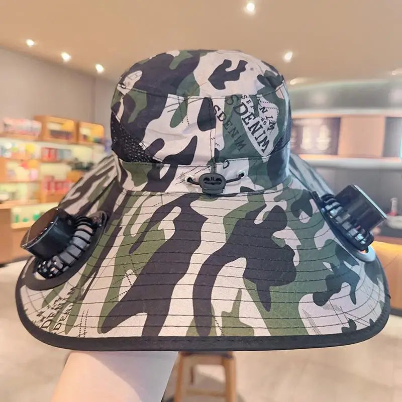 【SE】Solar Powered Sun Hat Cooling Fan UV Protection Outdoor Hiking Fishing Camping Summer Travel Bucket Hat Sun Protection Hat