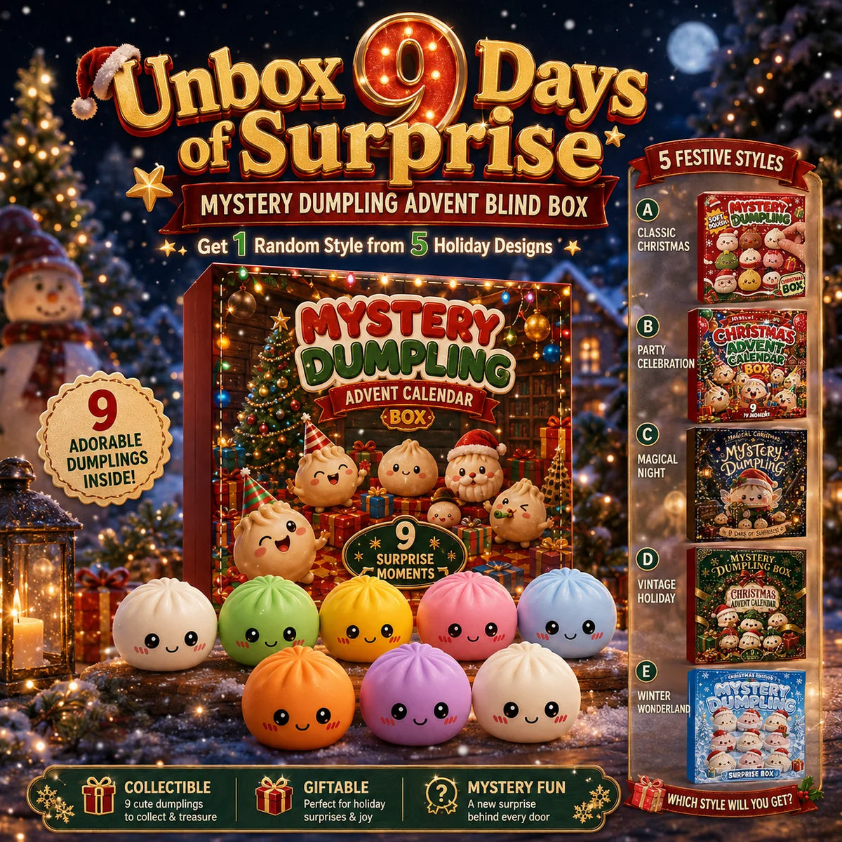 Christmas Squishy Dumpling Advent Calendar – 24-Day Blind Box Fidget Set