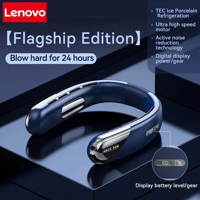 Lenovo Hands Free Neck Fan Portable USB Rechargeable Bladeless Cooling Fan Quiet Wearable Fan For Summer Travel Mini Long Endur