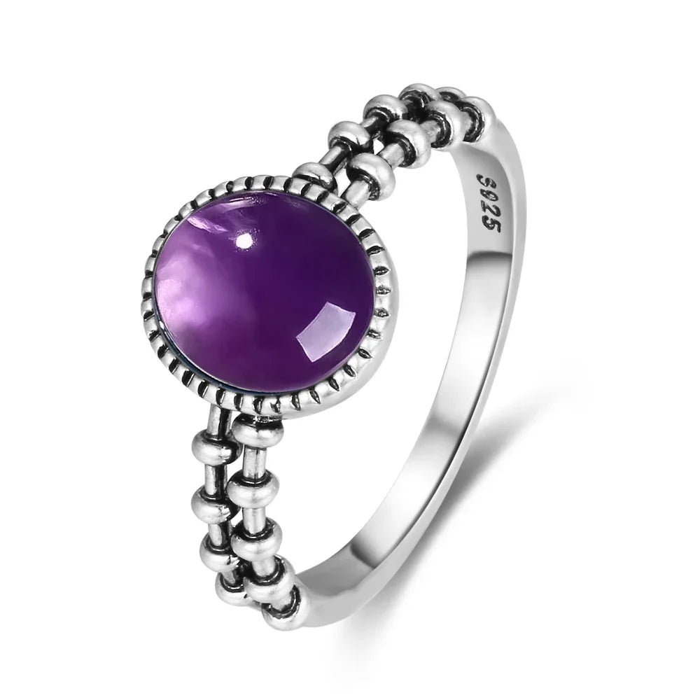 S925 Sterling Silver Vintage Ring With Natural Amethyst Two Stone Ring Waterdrop Shape Fine Jewelry Gifts for Women
