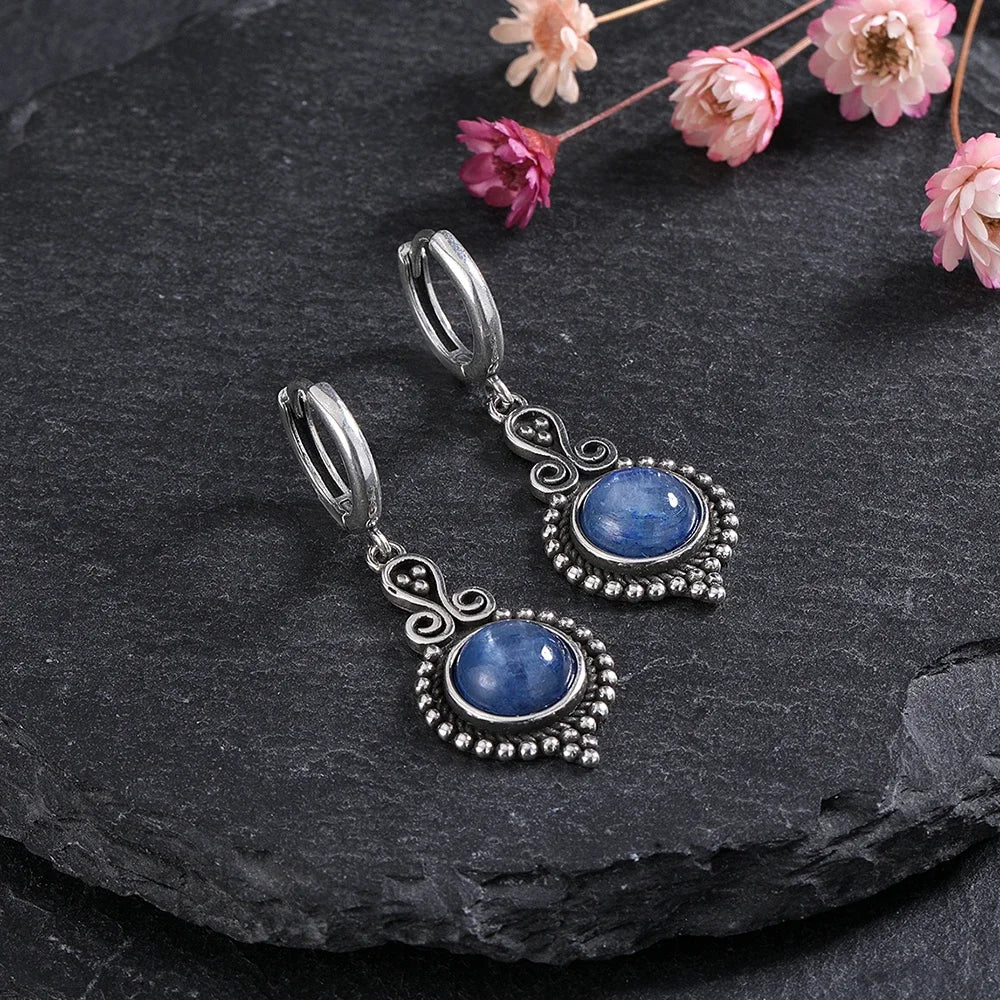 New Elegant Natural Kyanite S925 Silver Drop Earrings for Women Vintage Jewelry Wedding Engagement Hoop Earrings Gifts