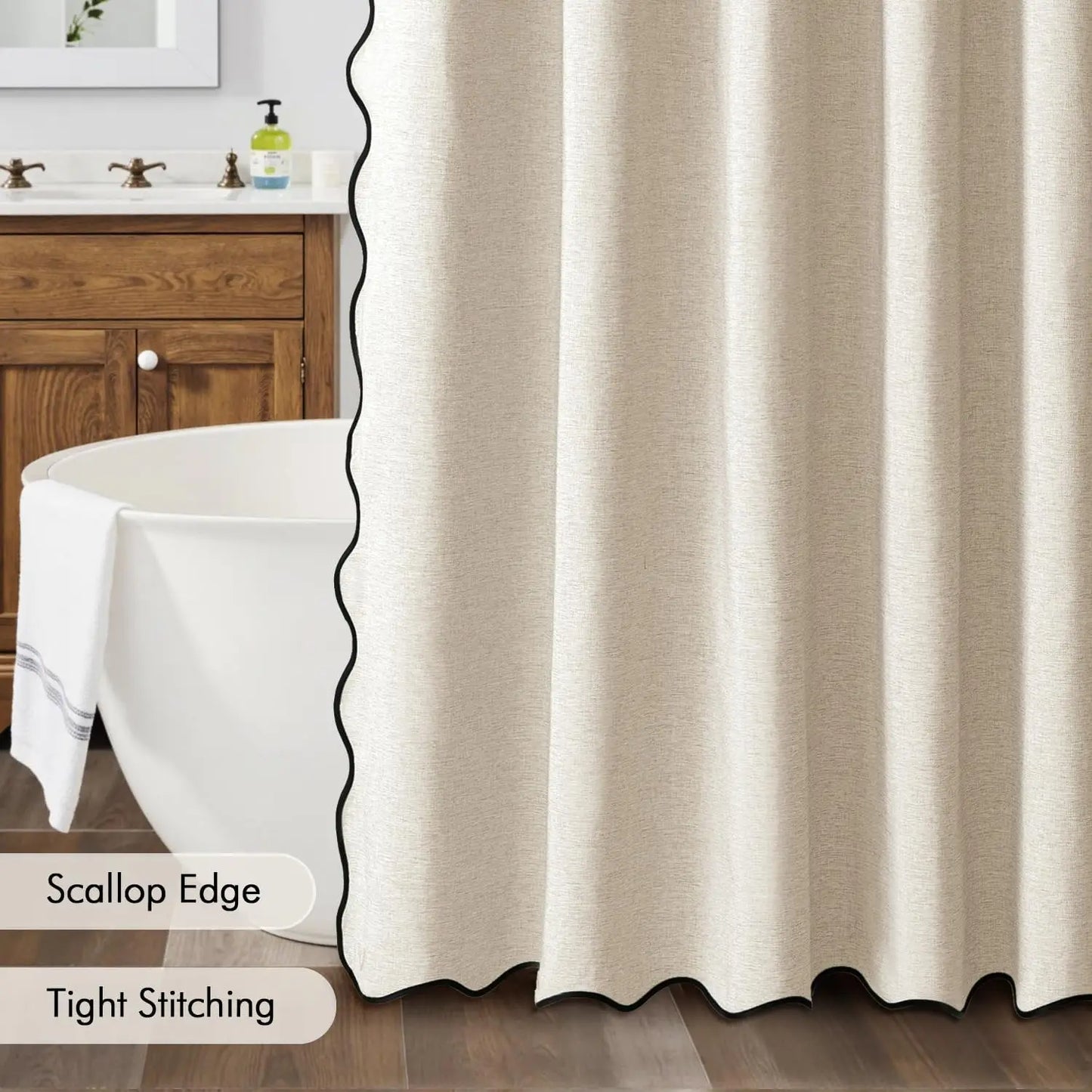 14 Colors Waterproof Shower Curtain with Wavy Edge & Scalloped Design - Quick Drying Splash Resistant Bathroom Decor
