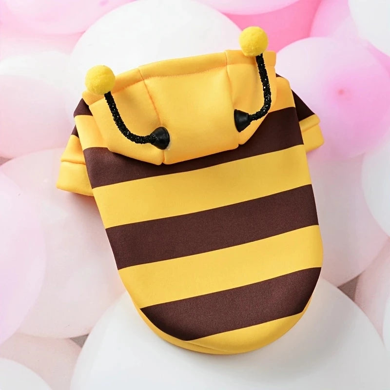 Cute Bee Costume Dog Cat Hoodie - thickened Pet Sweater Warm Outfit for Halloween Cosplay & Daily Wear