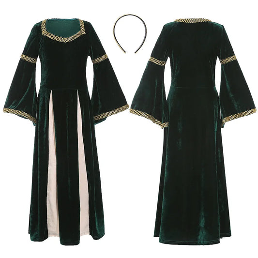 Girls Medieval Court Dress – Renaissance Gown Costume for Performances & Halloween, S–XL