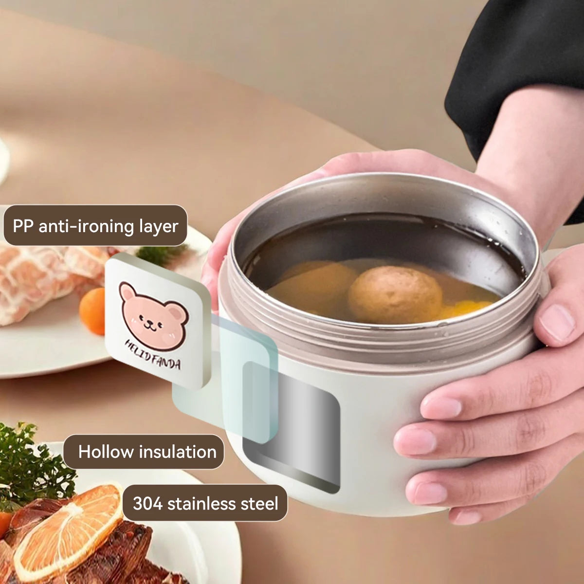 WORTHBUY Portable Cute Bear 304 Stainless Steel Insulated Bento Lunch Box Microwave Sealed Lunch Container For Kids  Students