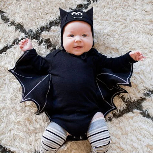 Halloween Costume for Baby Black Bat Romper Jumpsuit Infant Boys Girls Eyes Face Hat Purim Party Carnival Fancy Dress Cosplay