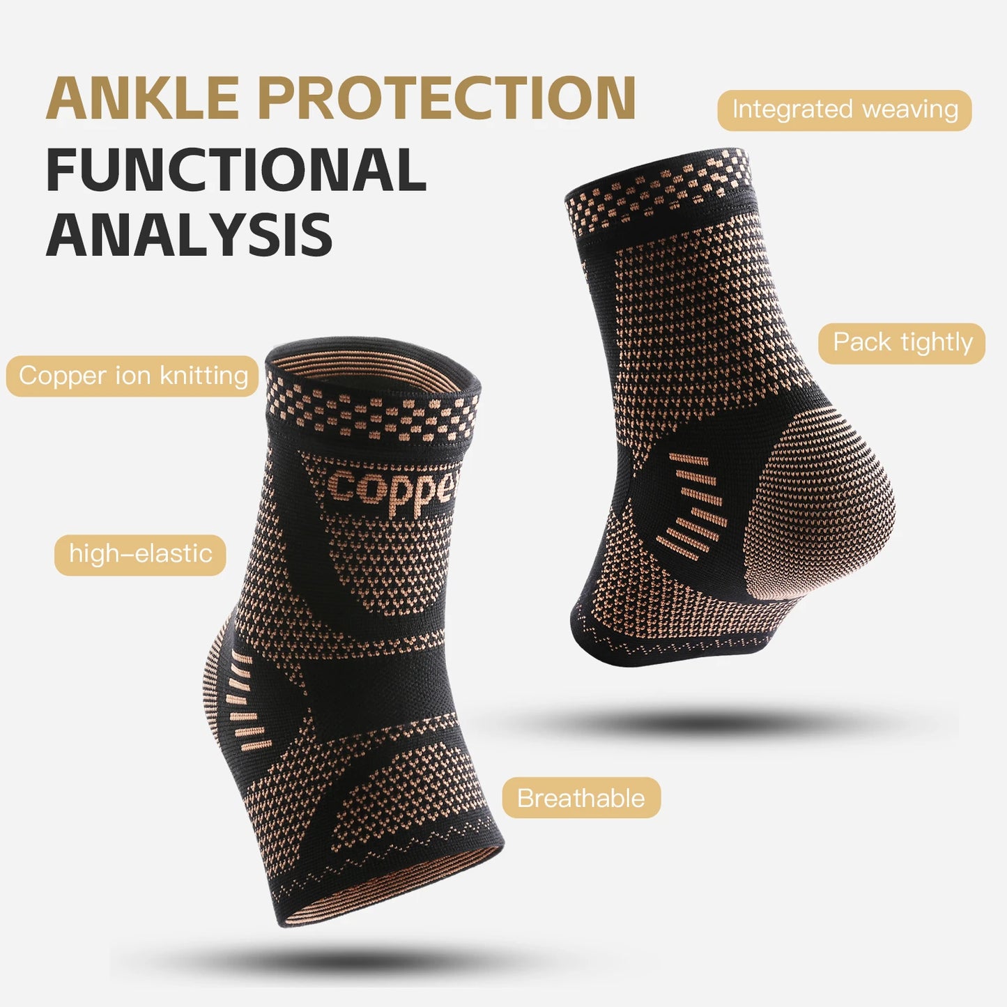 1/2 piece Copper Ankle Brace,Infused Ankle Support Compression Sleeve for Men Women,for Foot Pain,Sprained Ankle,Recovery,sports
