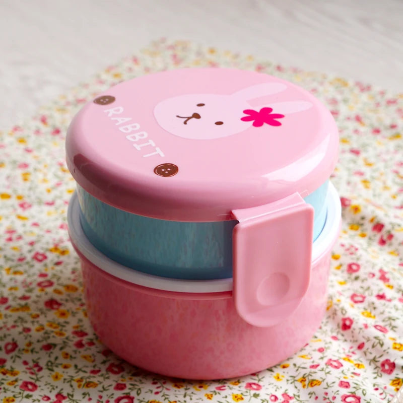 Cute Animal Lunch Box Japanese Double-layer Round Mini Bento Box Children's Fruit Box Snack Box Microwave Kids Lunch Box 540ml