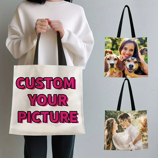 Chic Christmas Gift Custom Shopping Bag Upload Images Customized Tote Bag Pictures Reusable Grocery Bag Shoulder Storage Pouch