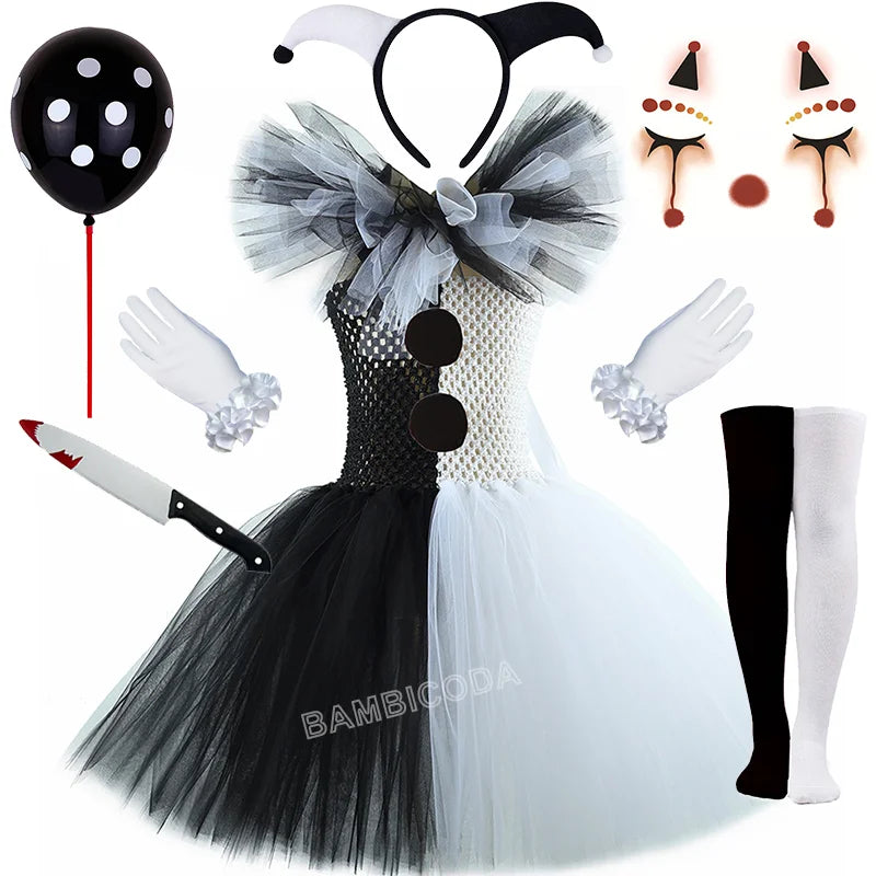 The Clown Costume Terrifier Art Girl Black White Fancy Tutu Dress Horror Joker Dress for Girls Halloween Carnival Party Costumes