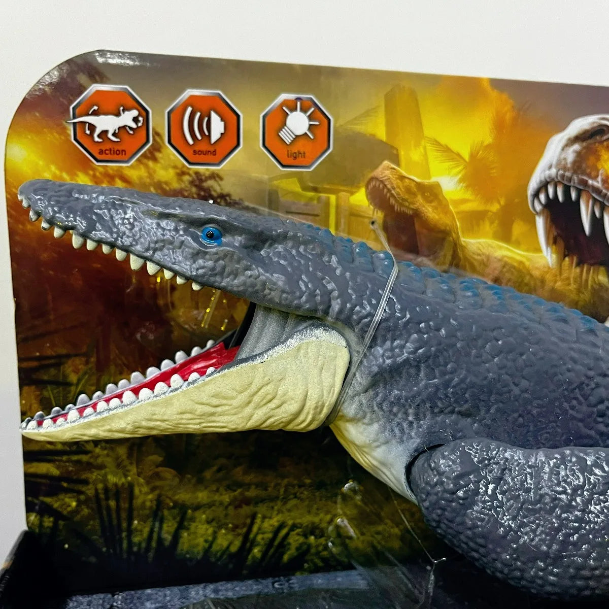 Jurassic Electric Simulated Mosasaurus Sound & Light Dinosaur Movable Tail Action Figure Dino Toy for Birthday Gift BG1009DR-1