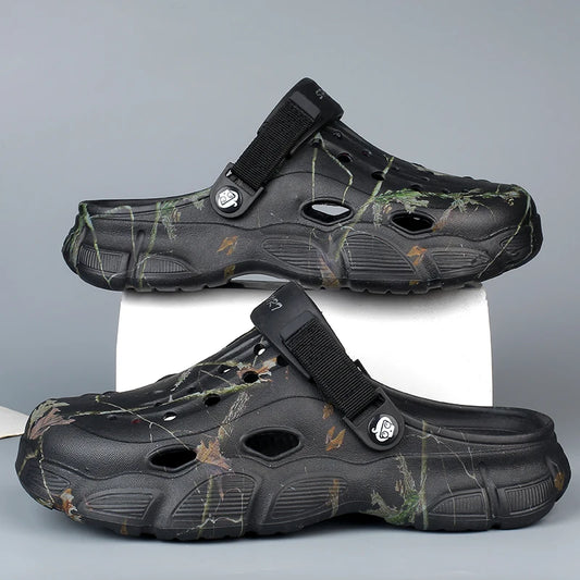 Men Camouflage Print Clogs Non-slip Breathable Garden Shoes Adjustable Strap Beach Sandals Outdoor Water Shoes Casual Slippers