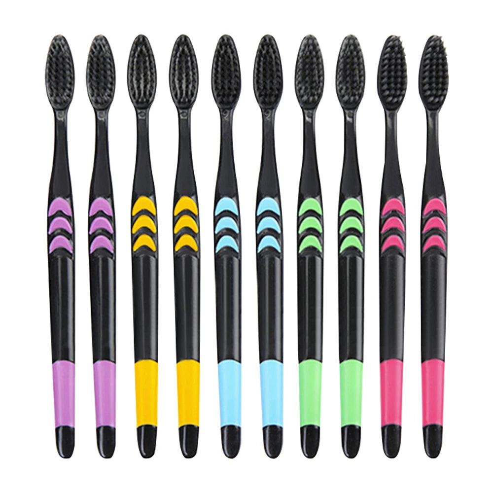 10 Pieces Packed Toothbrush Deep Cleaning Soft Bristle Bamboo Charcoal Black Hair Ultra-Fine Health Teethbrush Oral Cleaning