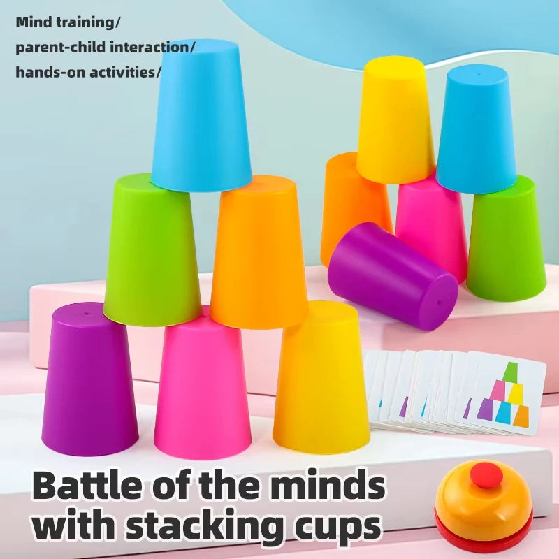Montessori Toys Mini Stack Cup Game With Card Educational Intellectual Enlightenment Color Cognition Logic Training Children
