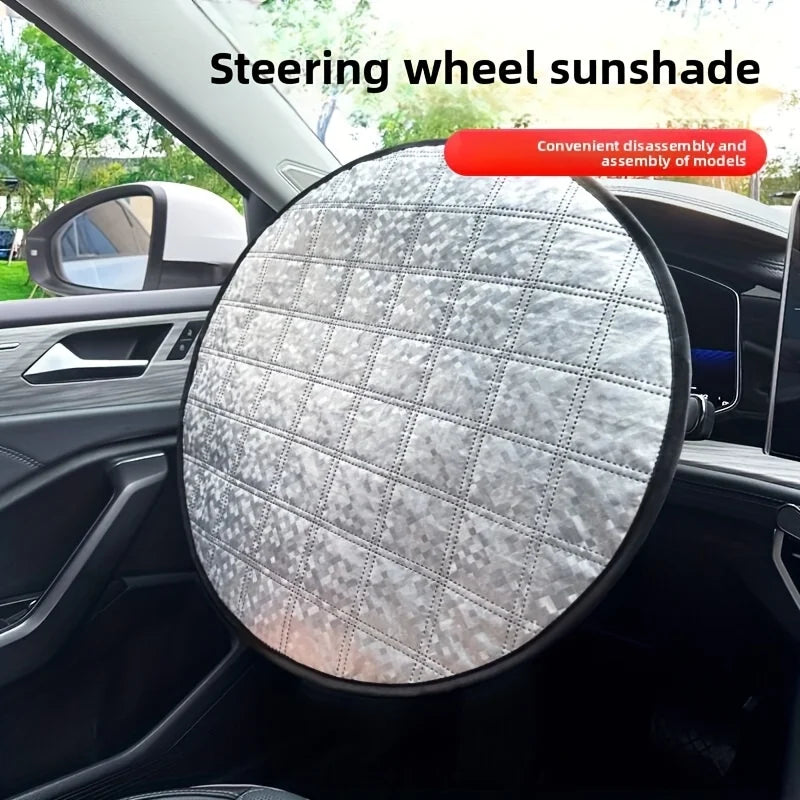 Car Steering Wheel Sun Cover 43cm Aluminum Foil Folding Cooling & Heat insulation Shield Sunscreen Cover Car Interior for Summer