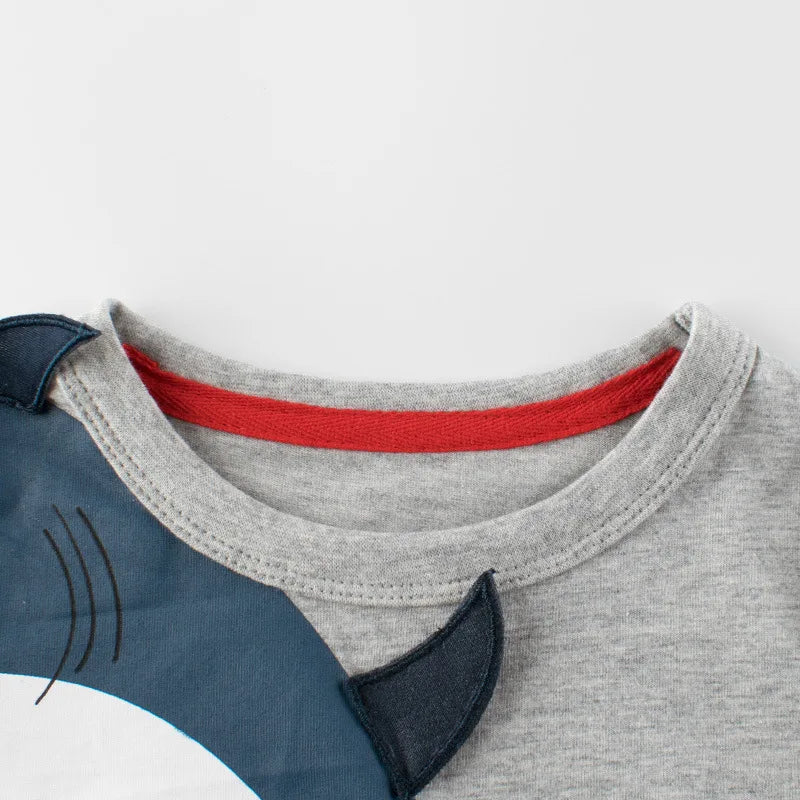 Shark Print T-shirt Summer 2025 New Childrens Fashion Simple Daily All-match Short Sleeved T-shirt Kids Clothes