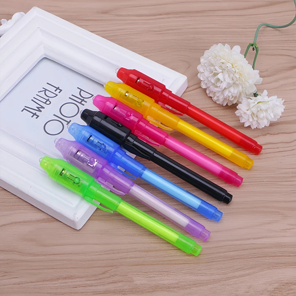 12pcs Luminous Light Pen Magic Purple 2 in 1 UV Black Light Combo Drawing Invisible Ink Pen Learning Education Toys for Child