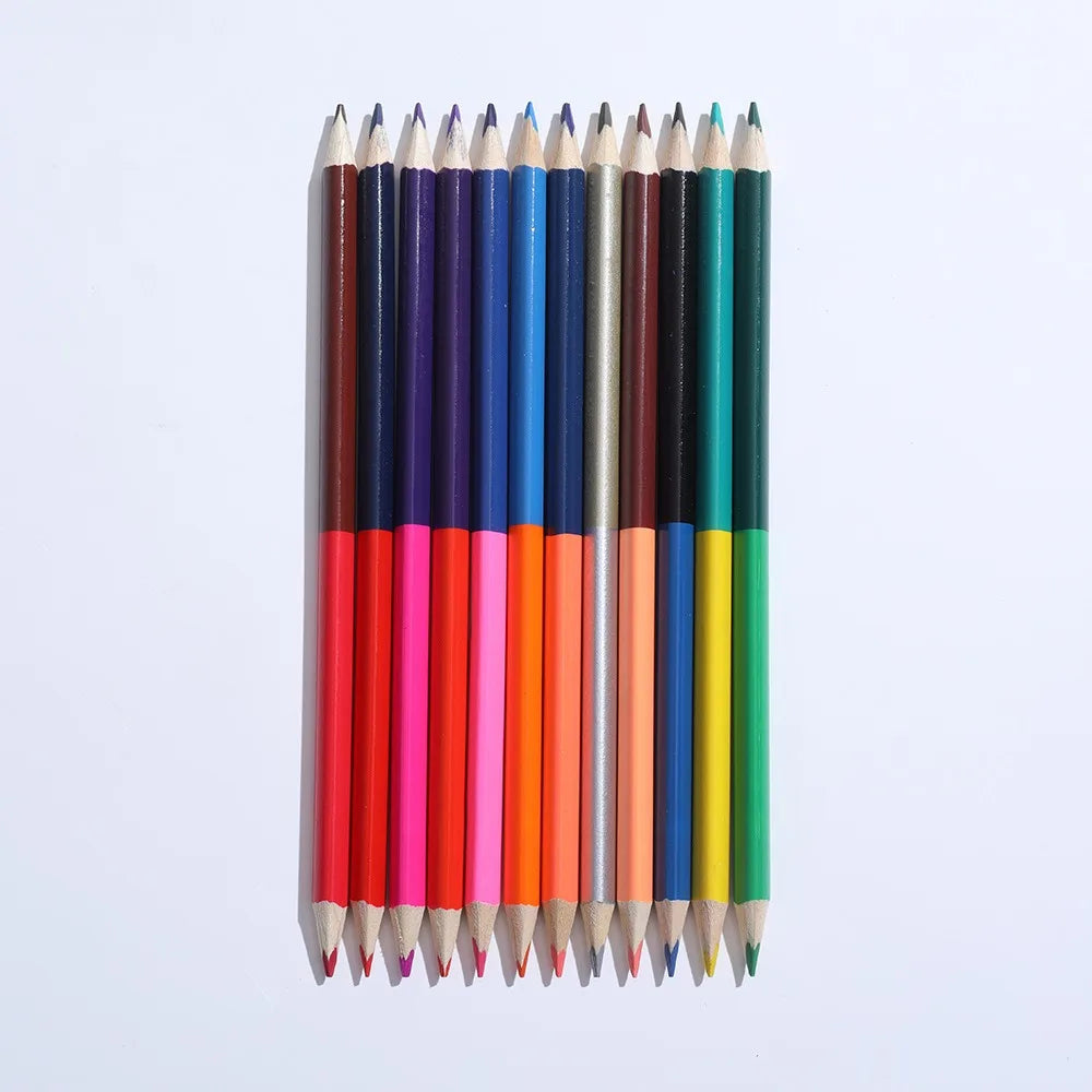24 Colors Double Headed Pencils for Children Professional Drawing Sketching and Pastel Art Premium Student School Art Supplies