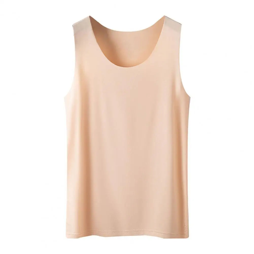 Women Bottoming Vest Ice Silk Seamless Sleeveless Pure Color Plus Size Stretchy Round Neck Dry Dry Cooling Camisole Basic Top 80