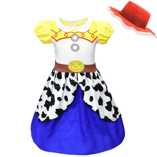 Girls Cowgirl Costume Dress – Cartoon Print Western Outfit for Halloween & Birthdays, 110–150 cm