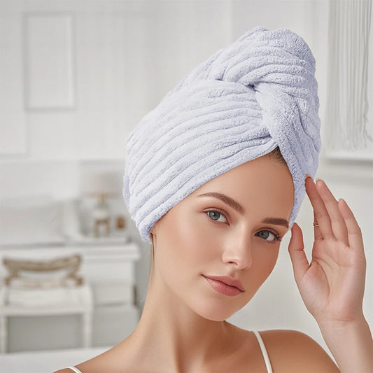 Coral Fleece Adjustable Hair Drying Cap, Soft Skin-Friendly Reusable Anti-Frizz Hair Towel Wrap for Hotel Spa Home Bathroom