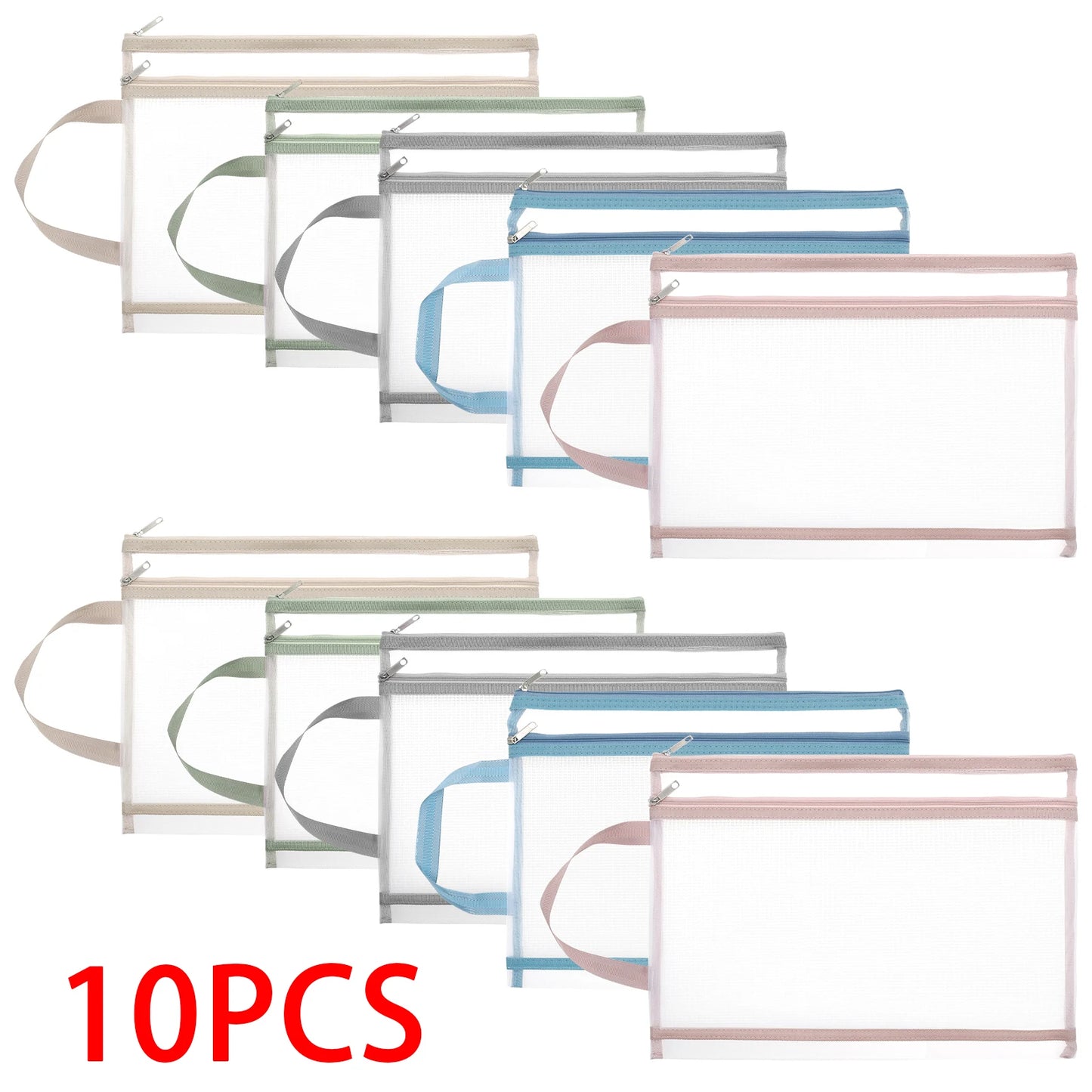 10 Pcs Double Layer Mesh Zipper Folder File Pouch A4 Paper Stationery Storage Bag School Office Supplies Organizer