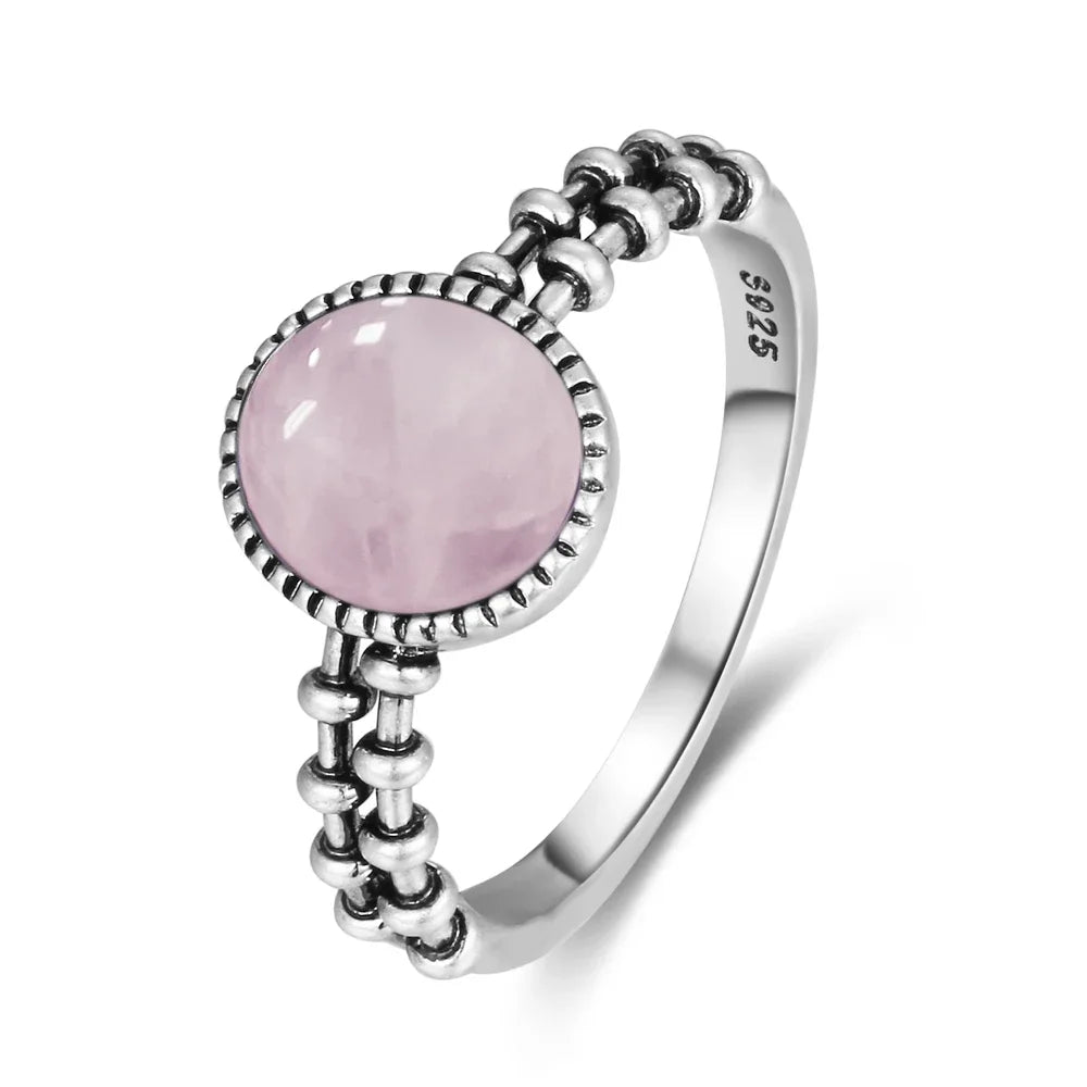 S925 Sterling SilverRing for Women Oval Round Natural Rose Quartz Ring Gift Sun Shaped Retro Luxury Fashion Fine Jewelry
