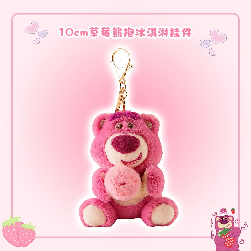 Disney Lotso Bear Toy Story Mini Plush Keychain Kawaii Soft Strawberry Dessert Bag Pendant Gift for Kids Fans