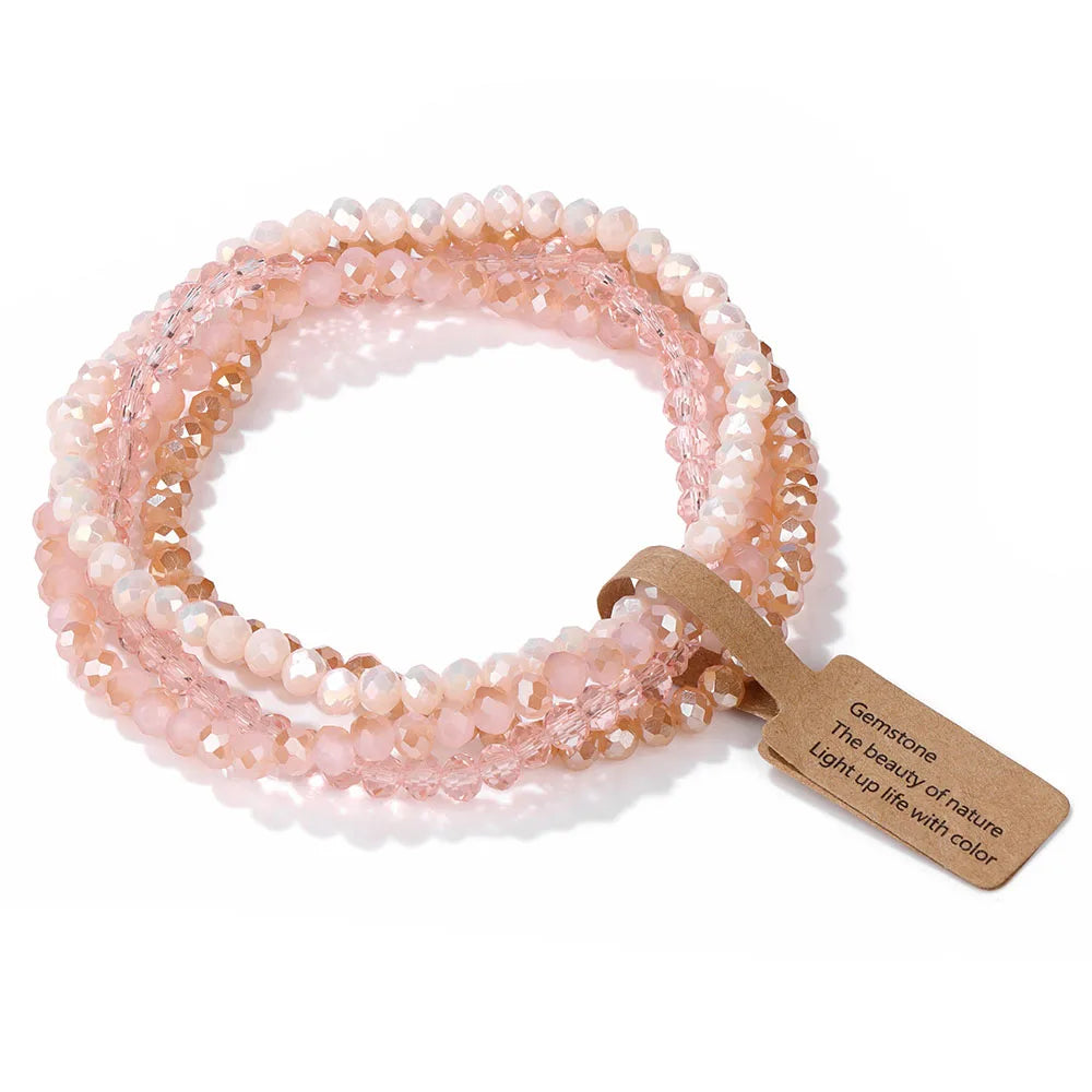 4Pcs/Set Crystal Bracelets For Women Girls Natural Stone Beads Bracelets Grey pink White blue series Crystal Fashion Jewelry