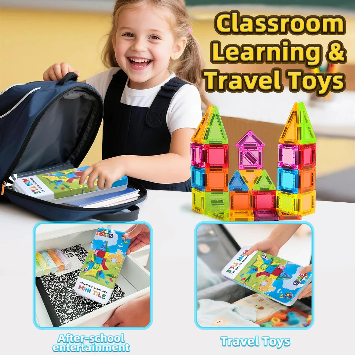 26/38pcs with iron box - Colorful Magnetic Building Blocks set, suitable for kid's learning and education magnetic toys,gifts