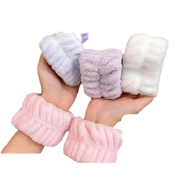 Soft Coral Fleece Headband for Women Wide Bow Hair Band Wristband Hair Accessories for Skincare and Face Washing
