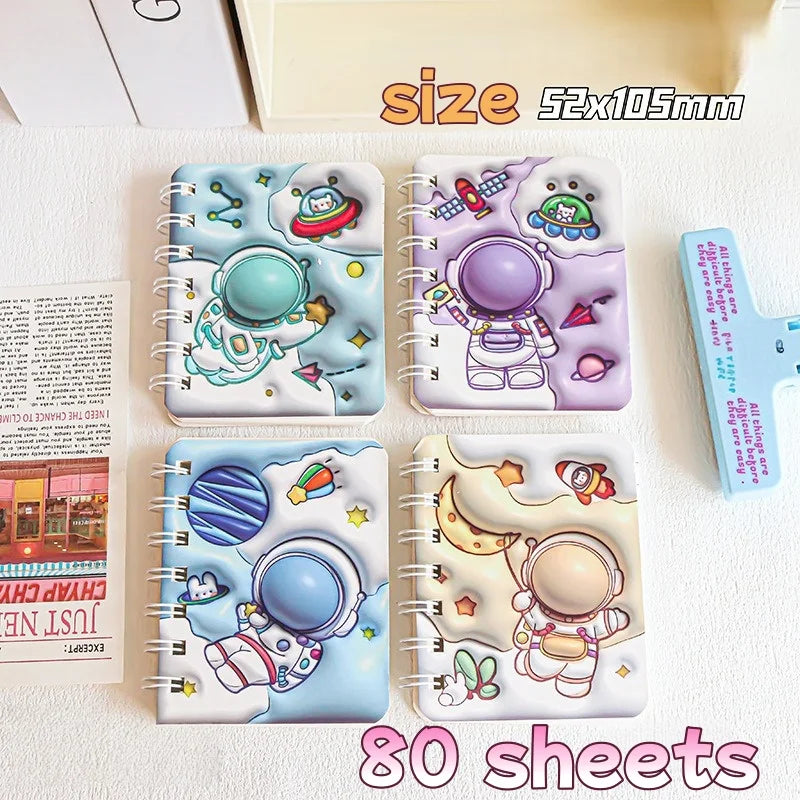 3D Cover Puff A7 Notebook for Students, High-Aesthetic Spiral Mini Journal, Portable Notepad for School Office Capybara Panda
