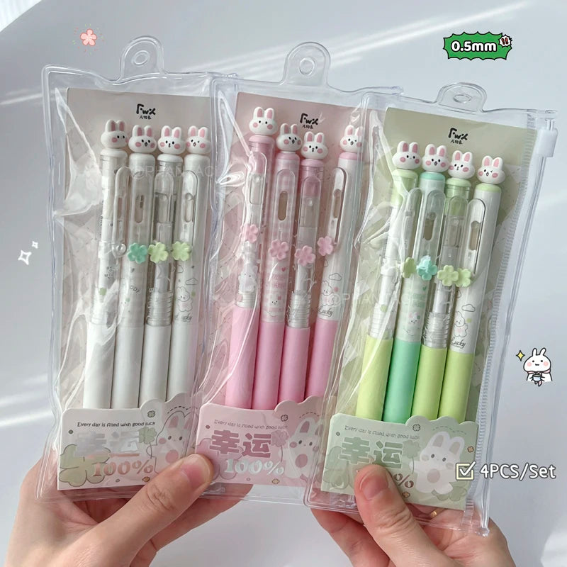 4PCS/Set Rabbit Style Gel Pen 0.5mm Quick Dry Black Pen Creative Gel Pen Set With Transparent Storage Bag Office Supplies