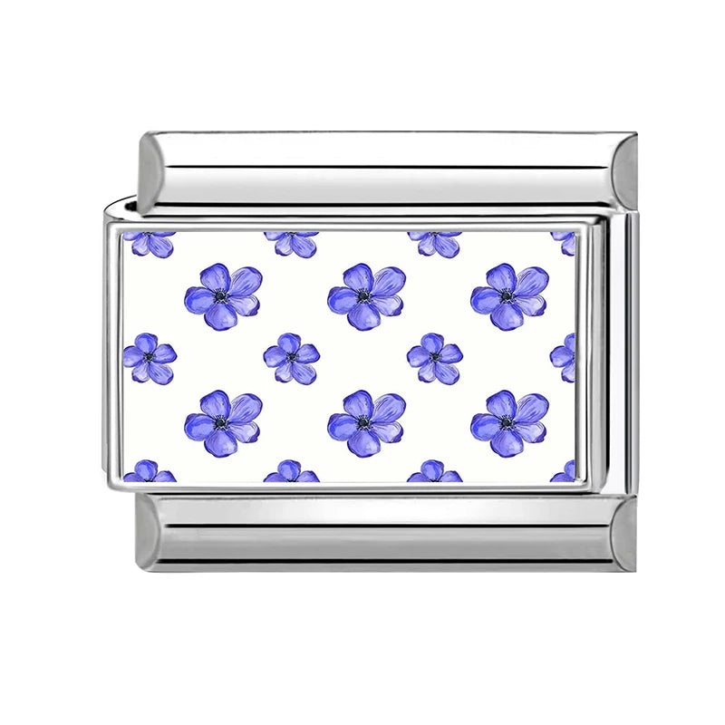 Wholesale Blue Series Beautiful Blue Flowers Italian Charms Fit 9mm Stainless Steel Women Fashion Bracelet DIY Jewelry Gifts