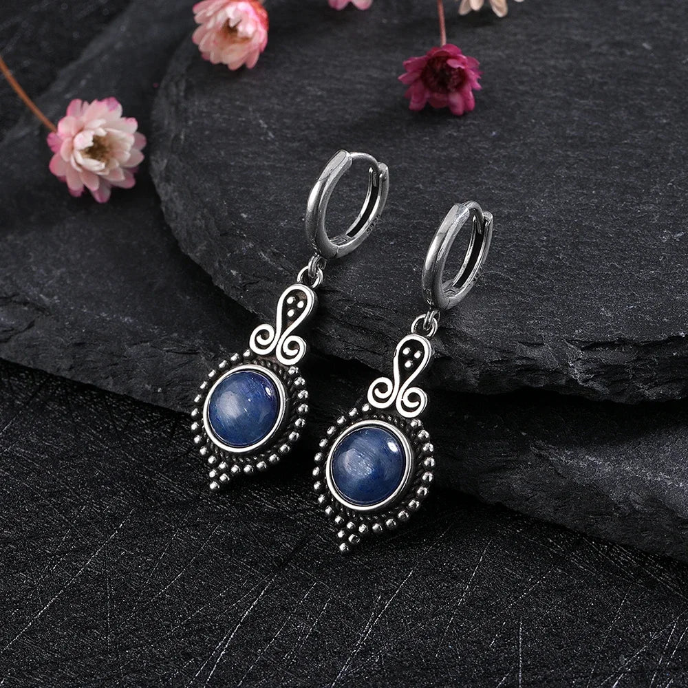 New Elegant Natural Kyanite S925 Silver Drop Earrings for Women Vintage Jewelry Wedding Engagement Hoop Earrings Gifts