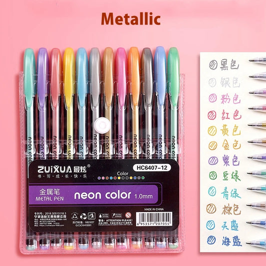 12 Color Pens,Gel Ink Glitter Pen&Pen Refills art color Art Markers Fine Tip Kit for Kid Coloring Books Drawing  Journaling