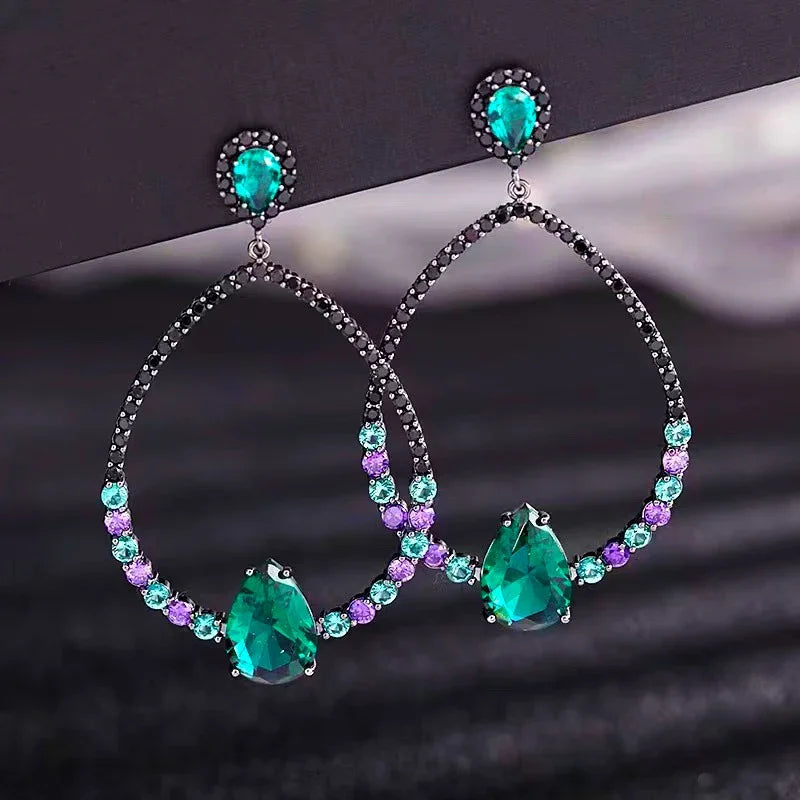 New Green Red Crystal Beaded Pendant Tassel Earrings for Women Exquisite Light Luxury Unique Design Personalized Girls Jewelry