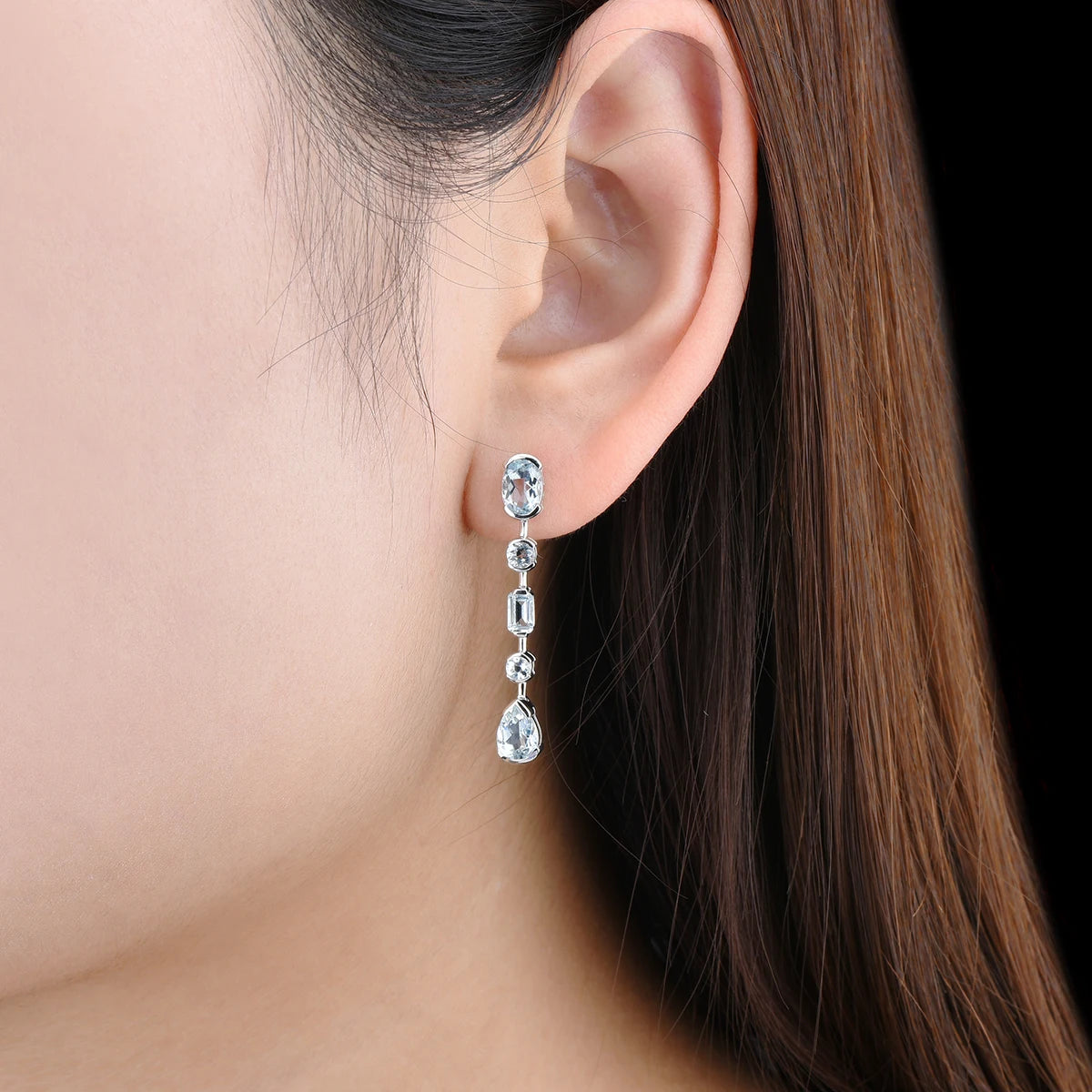 Natural Aquamarine Sterling Silver Drop Earrings 3.5 Carats Light Blue Aquamarine Gemstone Top Quality S925 Jewelry Design