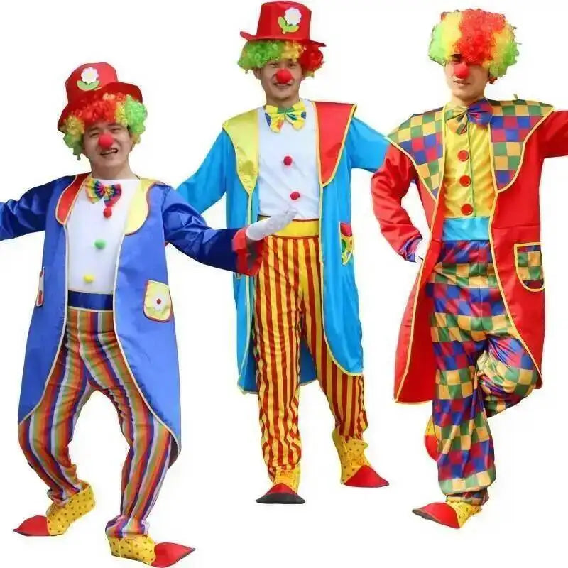 Adults Funny Clown Costumes Joker Bodysuit for Men Magician Performance Fancy Halloween Outfits Just Clothes No Prop